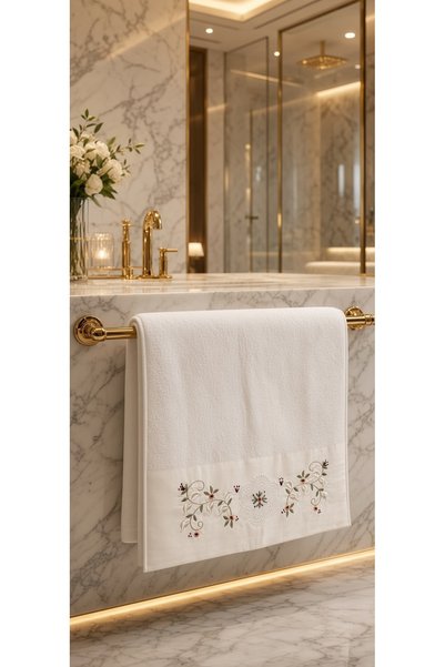 Home Karlla bambu nakışlı ve el işlemeli havlu 1 adet 50x90
