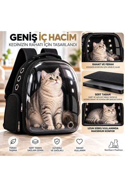 Ksburda Astronot Kedi Taşıma Çantası Şeffaf Pencereli 9 Hava Kanallı Sert Tabanlı Kedi Köpek Sırt Çantası