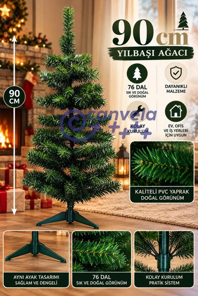 Bee Games 90 cm 90 Dal Yapay Çam Yılbaşı Ağacı | Yoğun Dallı Yeni Yıl Süsleme...