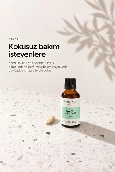 Polente Natural Tatlı Badem Yağı - %100 Saf, Soğuk Sıkım (50 ml)
