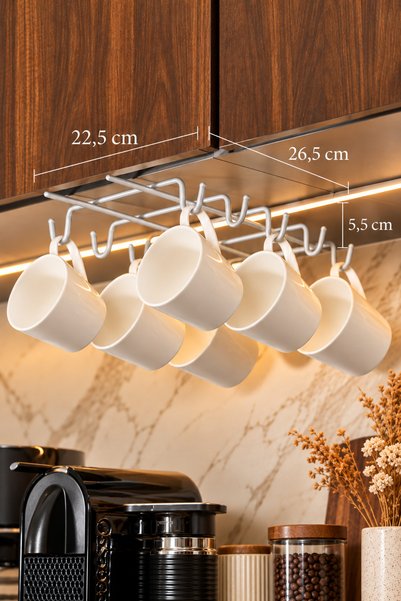 Edora Home Matte Silver 10-Hook Cup Hanger Rack under Shelf Mug Cup Organizer Stainless Metal
