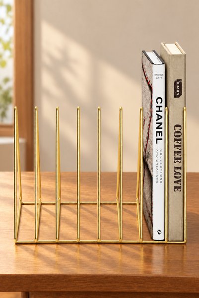 Edora Home Mat Gold Masa Üstü Kitap Düzenleyici Ofis Salon Organizer