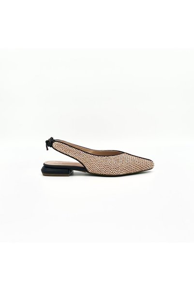 Folle Genuine Leather Slingback Ballerinas with Brown and Straw Detail – Summer Design with 2 cm Heels
