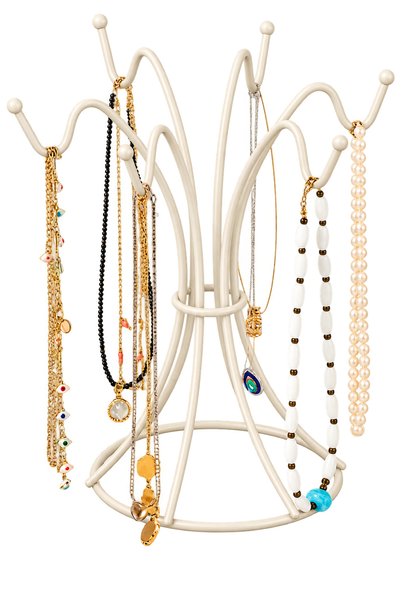 Edora Home Beige 6-Hook Jewelry Stand Necklace Bracelet Rosary Organizer Stainless Metal