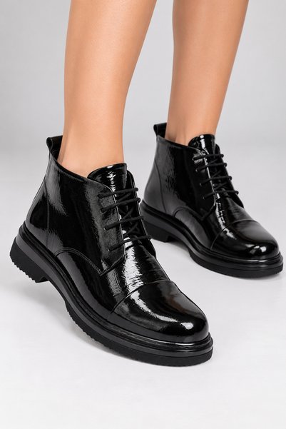 babiva Genuine Leather Lace-Up Women's Boots Black Patent Leather Reese