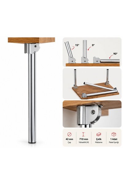 Tempo Katlanır Masa Ayağı Krom 71 cm Çap 42 mm Çelik Metal Mobilya Ayağı (1 A...