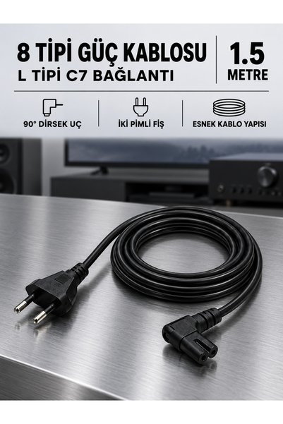 MVLH 1.5 Metre L Tipi Teyp Güç Kablosu 2 Pin Avrupa Fiş 90 Derece Açılı İki Delikli Besleme Kablosu Işıldak Radyo Yazıcı Uyumlu PS2 PS3 PS4 Uyumlu