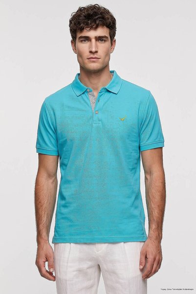 SMILE Nigel Turquoise 100% Cotton Logo Polo T-Shirt