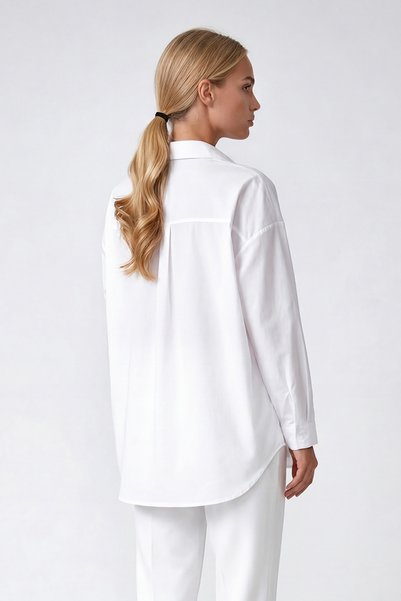 Trend Alaçatı Stili Cămașă oversize lungă albă pentru damă din material textil ALC-X6828