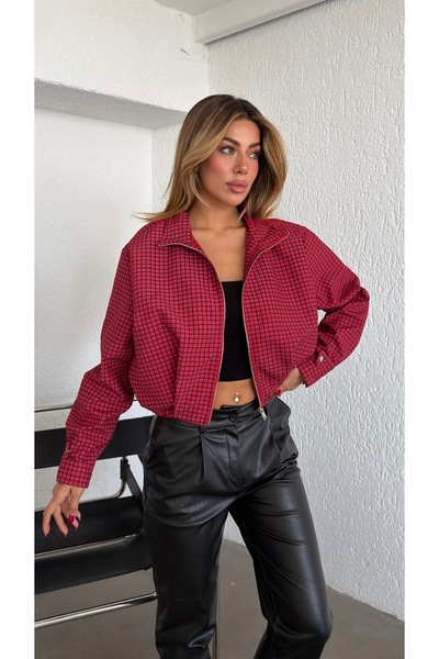 LB Laluna Butik Women's Checkered Oversize Lined Bomber Jacket