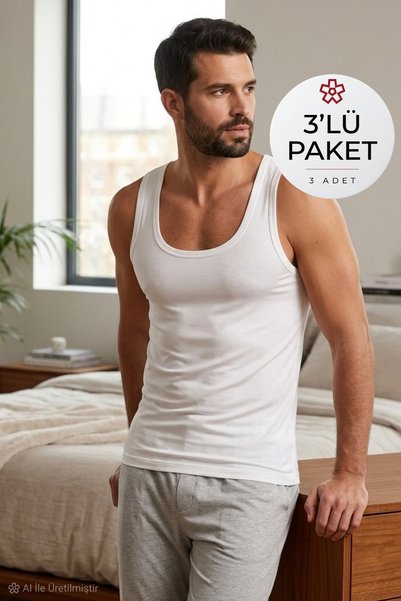 YILDIZ Modal Deep Neck Men's Undershirt White 3-Pack