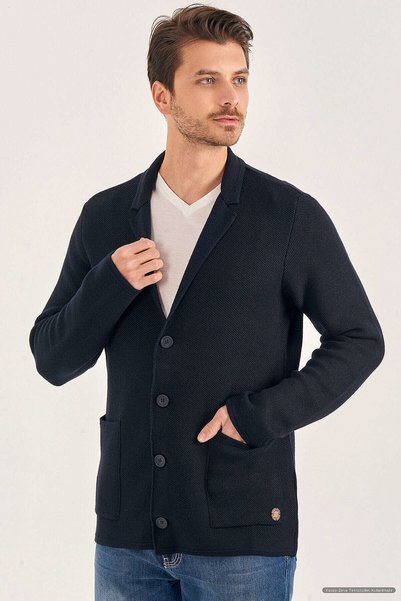 SMILE Trımpul Men's Navy Blue Custom Fit Buttoned Jacket