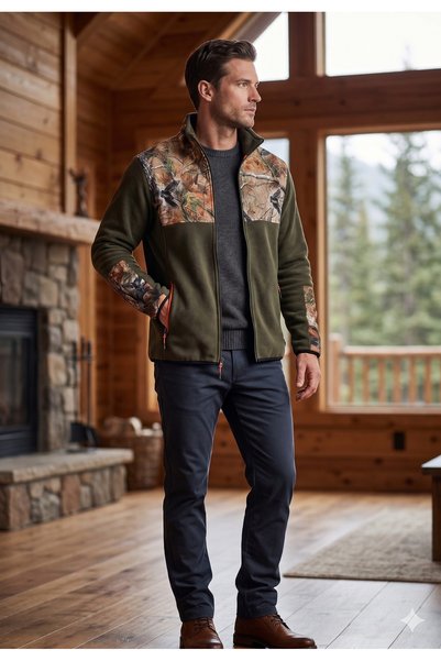 WİDİ Hunting Hunter Forest Pattern Printed Embellished Full Zipper High Colla...