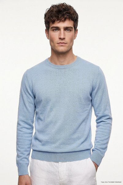 SMILE Buteau Blue 100% Cotton Long Sleeve Thin Sweater