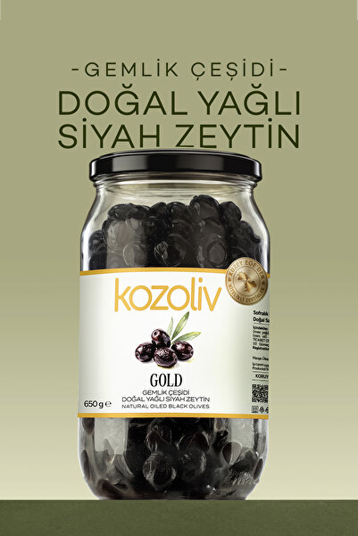 kozoliv Doğal Gemlik Çeşidi Yağlı Siyah Zeytin 650 gr Cam Kavanoz
