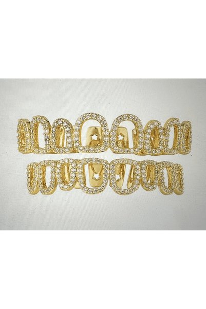 Zümrüt OyuncakStore y2k Gold 14k Altın Alt ve Üst İkili Full Taşlı Gold Grill...