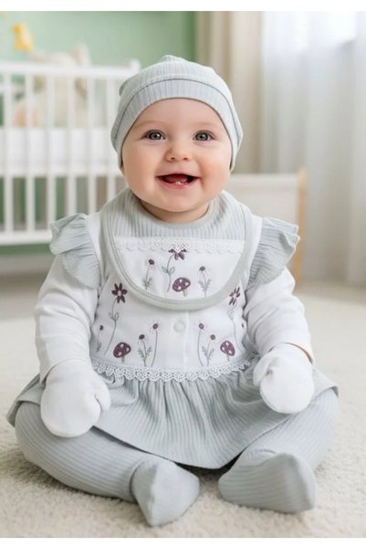 MİLAYS LİFE HOME COLLECTİON Baby Girl 0-3 Months Organic Cotton with Flower a...