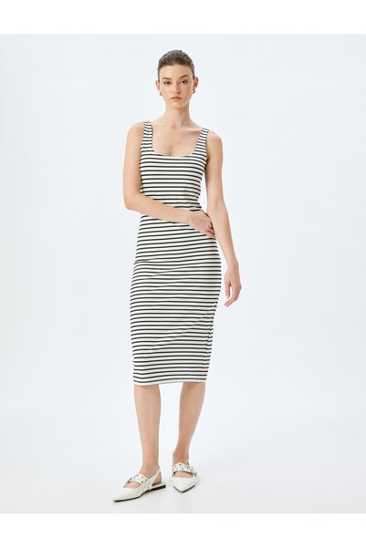 Koton Midilanges Bleistiftkleid mit U-Ausschnitt und Trägern