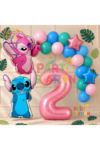 Parti Station Lilo Stitch Balloon and Angel 2Nd Birthday Party Set Pink Numbe...