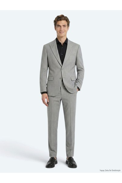 Kip Gray Striped Modern Fit Wool Blended Suit