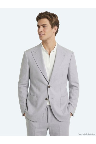 Kip Gray Plain Modern Fit Linen Blend Suit