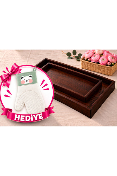 BAROTTİ Bamboo Double Tray Set, Serving & Presentation Tray |   20×30 cm – 35×25 Cm, Dark Tone Brown-Acacia