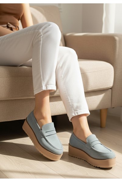 B T Shoes Mocasini cu platforma Leondra V2 albastri