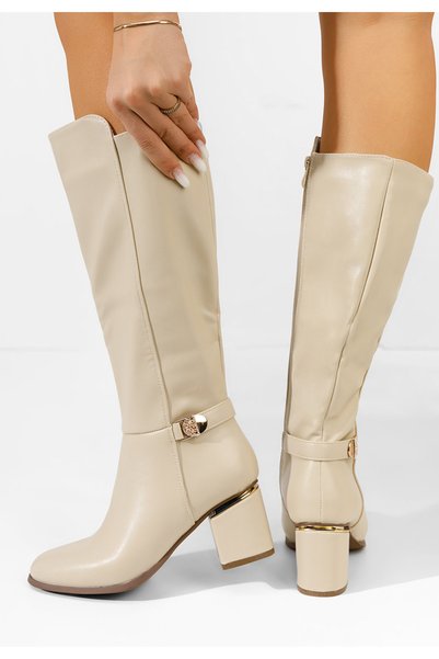 B T Shoes Cizme dama elegante cu toc Mirra bej