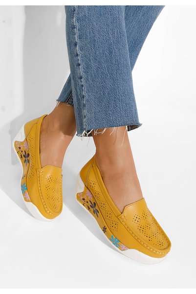 B T Shoes Mocasini piele naturala Havana galbeni