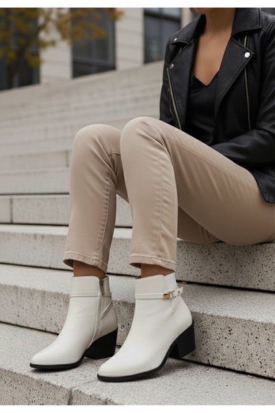 B T Shoes Botine cu toc gros Odelina bej