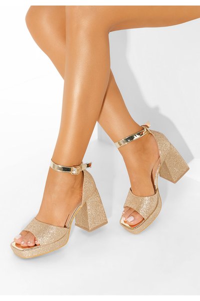 B T Shoes Sandale elegante cu toc gros Roda aurii