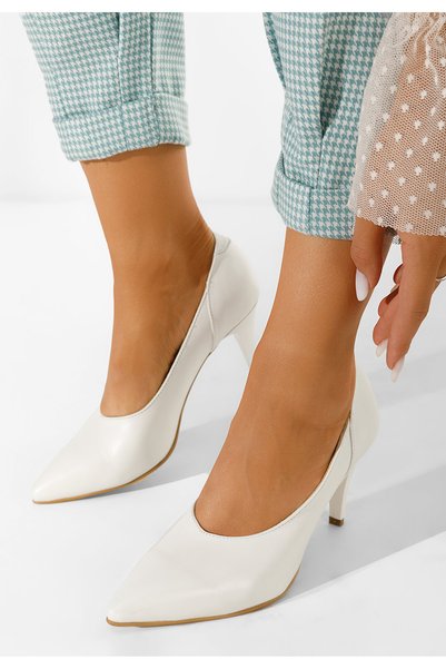 B T Shoes Pantofi stiletto piele albi Villemomble