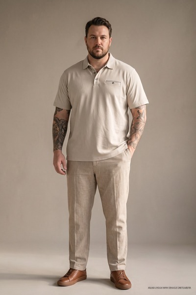 Maccali Tricou pentru bărbați, mărime mare, de vară, din bumbac crem, cu gule...