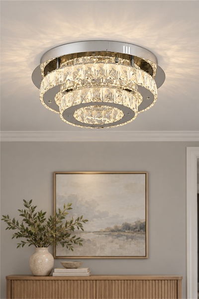 Apliqa Ardenia 2 Katlı Krom 3 Renkli 70 Watt Kristalli Ledli Modern Salon Led...