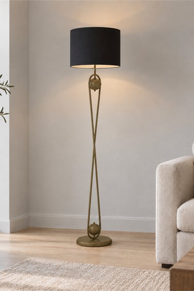 Apliqa Letta Siyah Şapkalı Eskitme Modern Tasarım Ayaklı Abajur Lamba Metal L...