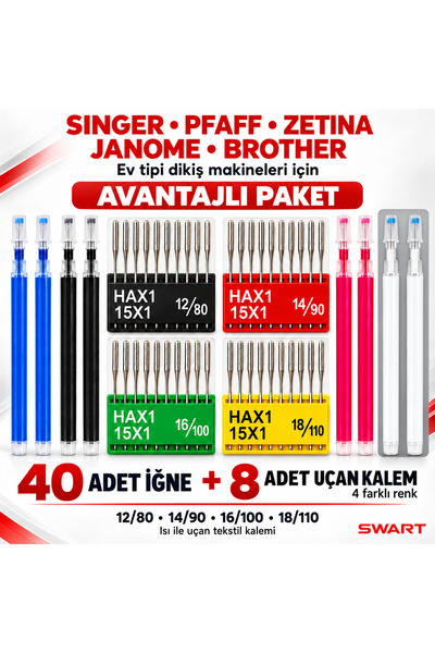 Swart Singer pfaff Zetina Uyumlu Dikiş Makine Iğnesi (12-14-16-18 Numara -40 ...
