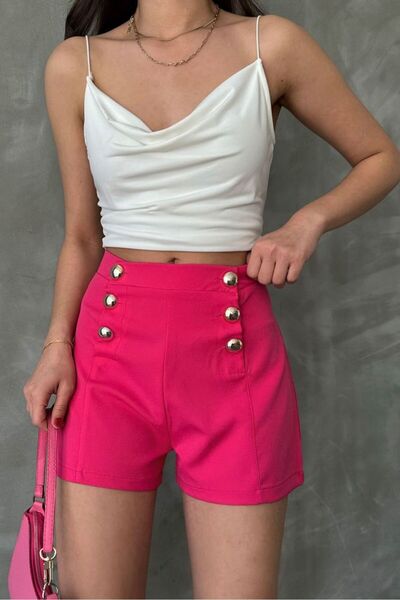 Generic Brand Topshow Fuchsia Ornamental Buttoned Wholesale Shorts - Pink