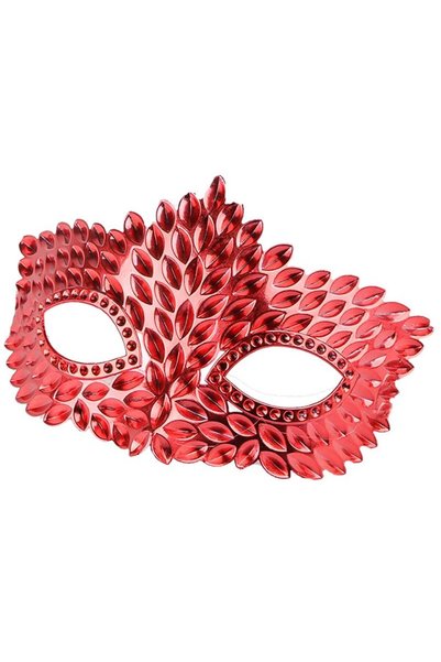 partidolu Kırmızı Renk Su Damlası Model Plastik Balo Maskesi 1 Adet 16x11 Cm