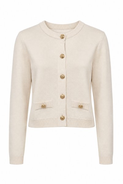 Özge Özgenç Gold Buttoned Ornamental Pocket Cardigan