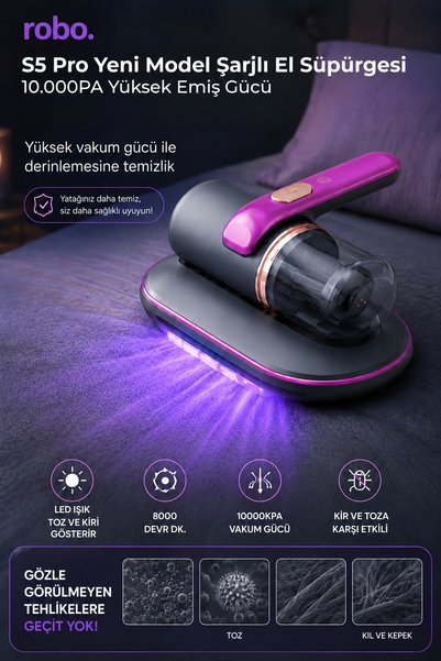 ROBO S5 Pro Yeni Model Şarjlı El Süpürgesi 10.000PA Yüksek Emiş Gücü İle En G...