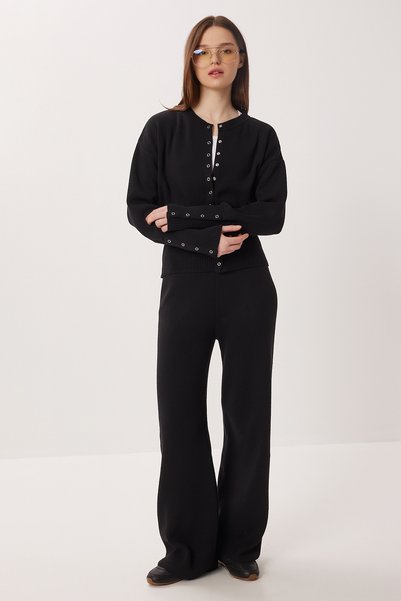 Lovelyİstanbul Snap Fastener Top and Bottom Knitwear Set Lpn0017 Black