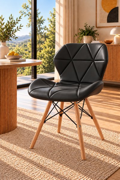 Taimi Ergonomic PU Leather Dining Chair with Wooden Legs, Comfortable Chair w...