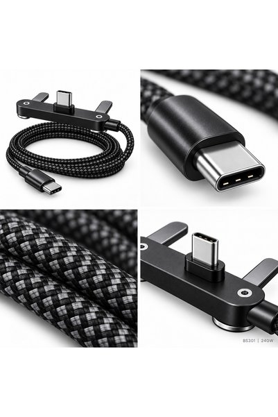 Generic Brand Boost BS301 240W Max Fast Charging Cable with Built-in Phone Stand, USB-C Charging Cable, 1.5M Braided Cable, PD Fast Charging, Multi-Functional Phone Holder & Charging Cable for Compatible Devices.