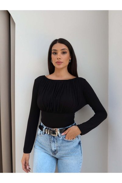 ESRAHELVACI Waist-Tied Gathered Crop Blouse