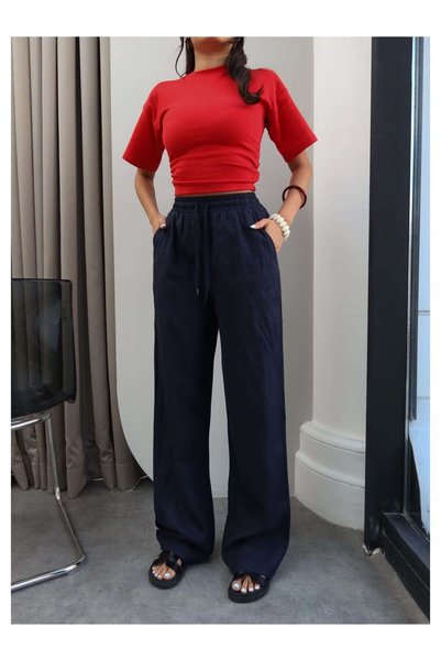 ESRAHELVACI Linen Blended Wide Leg Trousers