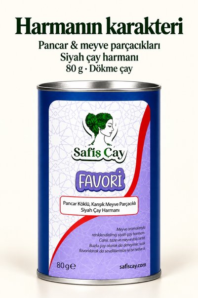 Safiş Çay Favori Pancar Köklü Karışık Meyve Parçacıklı Siyah Çay Harmanı 80 g