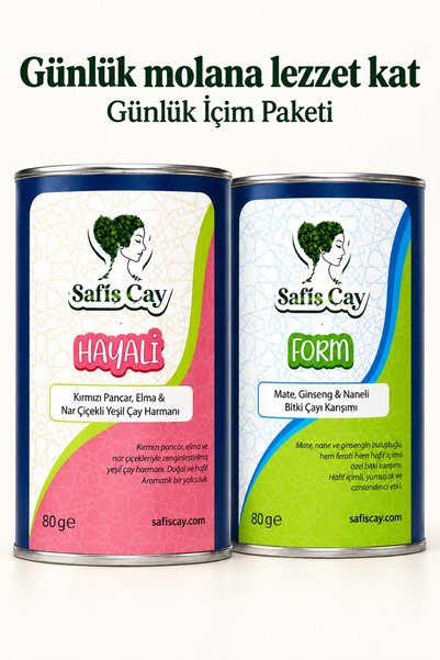 Safiş Çay Günlük İçim Paketi Hayali Yeşil Çay ve Form Bitki Çayı Seti 2 x 80 g
