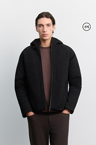Avva Men's Black Hooded Collar Lightweight Comfort Fit Coat Resistant to -5 D...