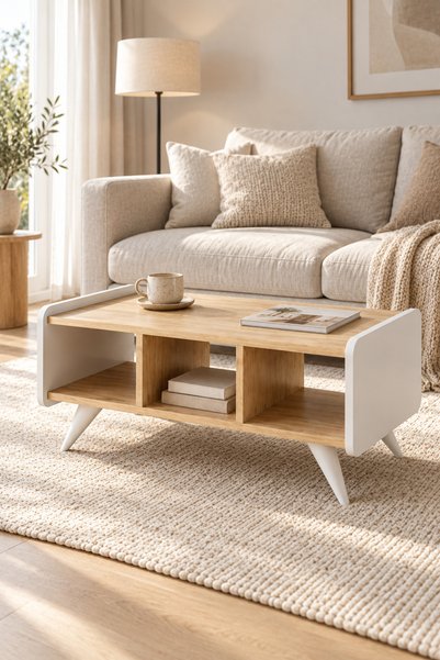 ARNETTİ Orta Sehpa Hendy Raflı Dekoratif Safirmeşe Beyaz