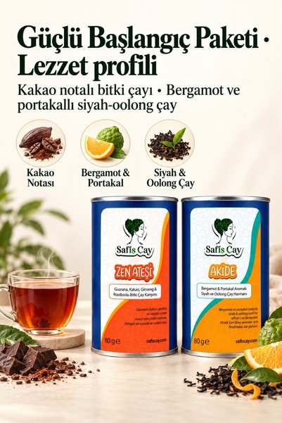 Safiş Çay Güçlü Başlangıç Paketi Zen Ateşi Bitki Çayı ve Akide Çay Seti 2 x 80 g